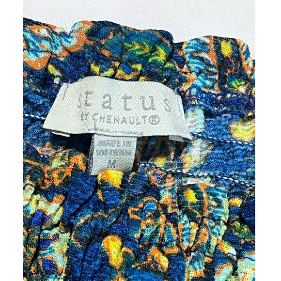 ✨Status By Chenault M Off Shoulder Peasant Blouse Boho Floral Blue Yellow - Picture 3 of 6